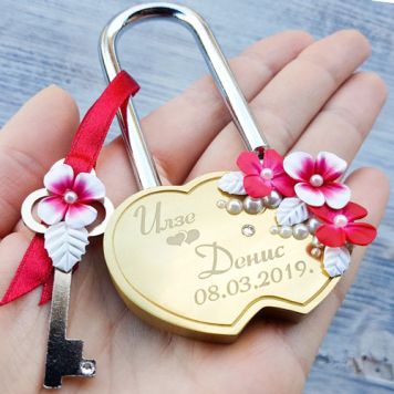 Свадебный замок "Сердечко" с гравировкой-2